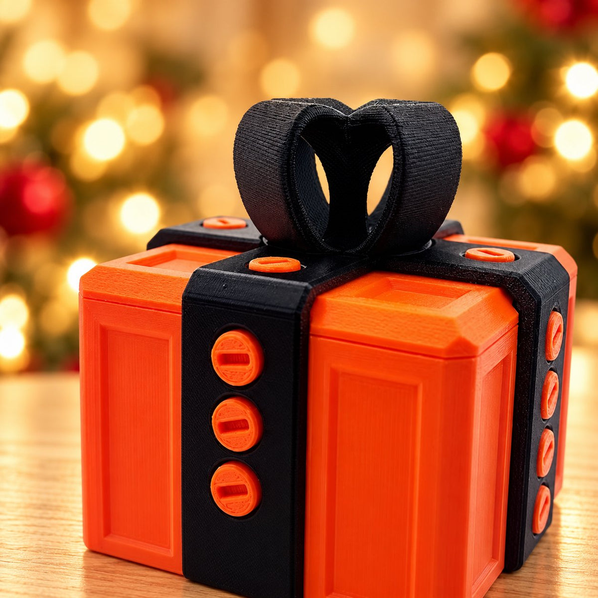 Solis Gotcha Box — Orange & Black — prank gift box with screws