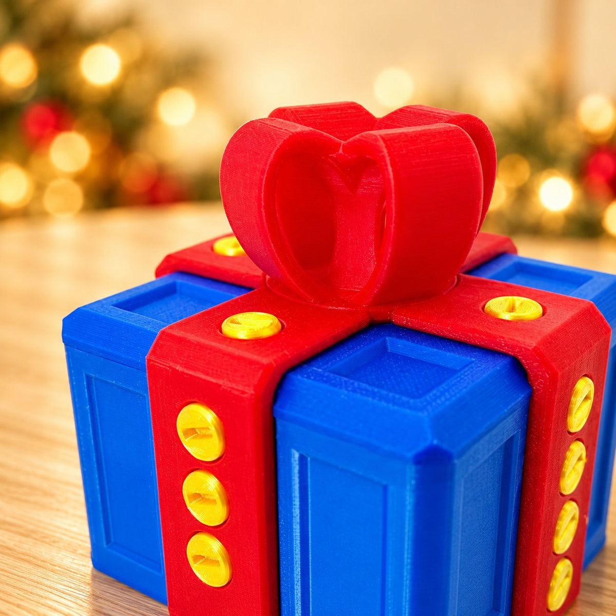 Solis Gotcha Box — Blue & Red, Gold Screws — prank gift box with screws