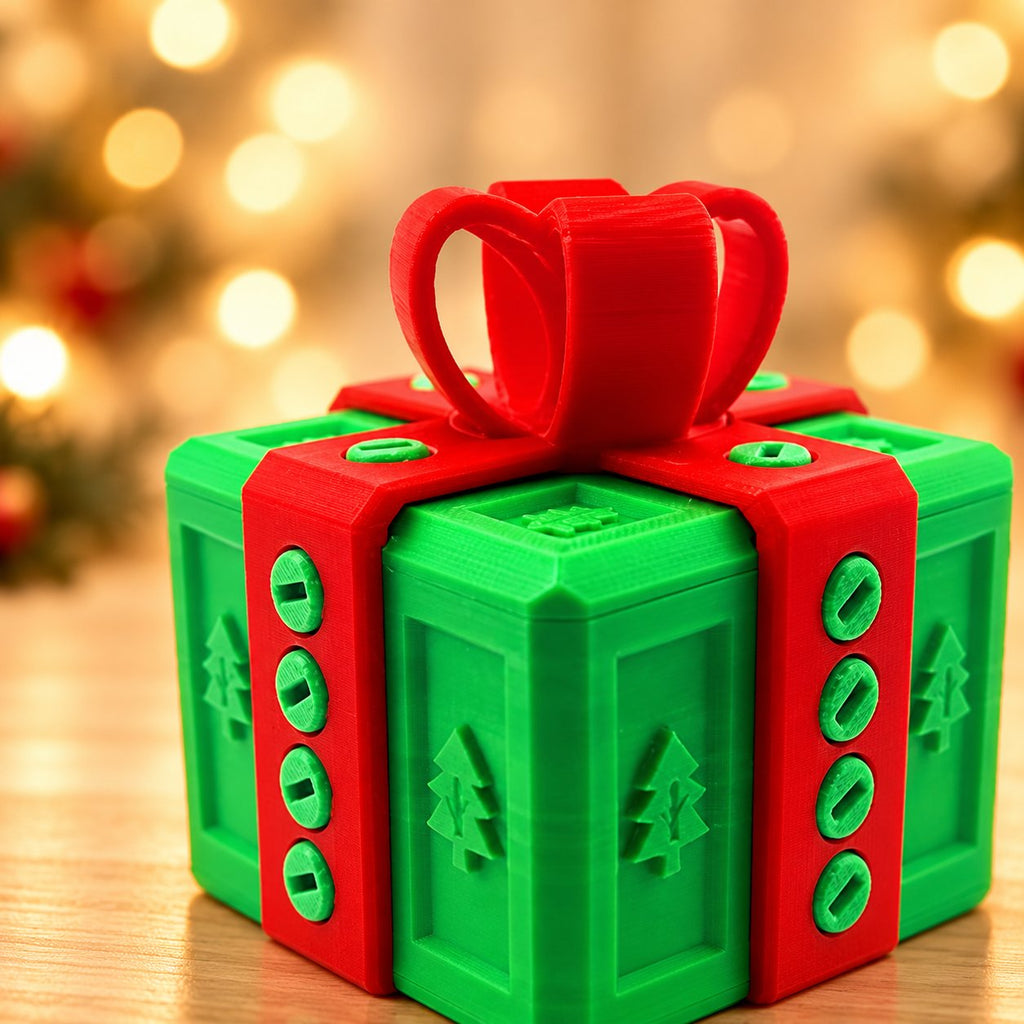 Solis Gotcha Box — Christmas Tree Green & Red — prank gift box with screws