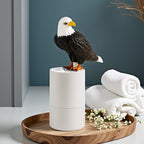 Solis — bald eagle foam soap dispenser on a white touchless base