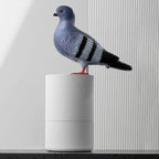 Solis — grey pigeon foam soap dispenser on a white base, funny bathroom decor