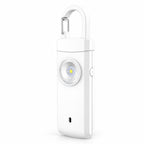 Solis Guardian — personal safety alarm in white with carabiner clip and LED flashlight