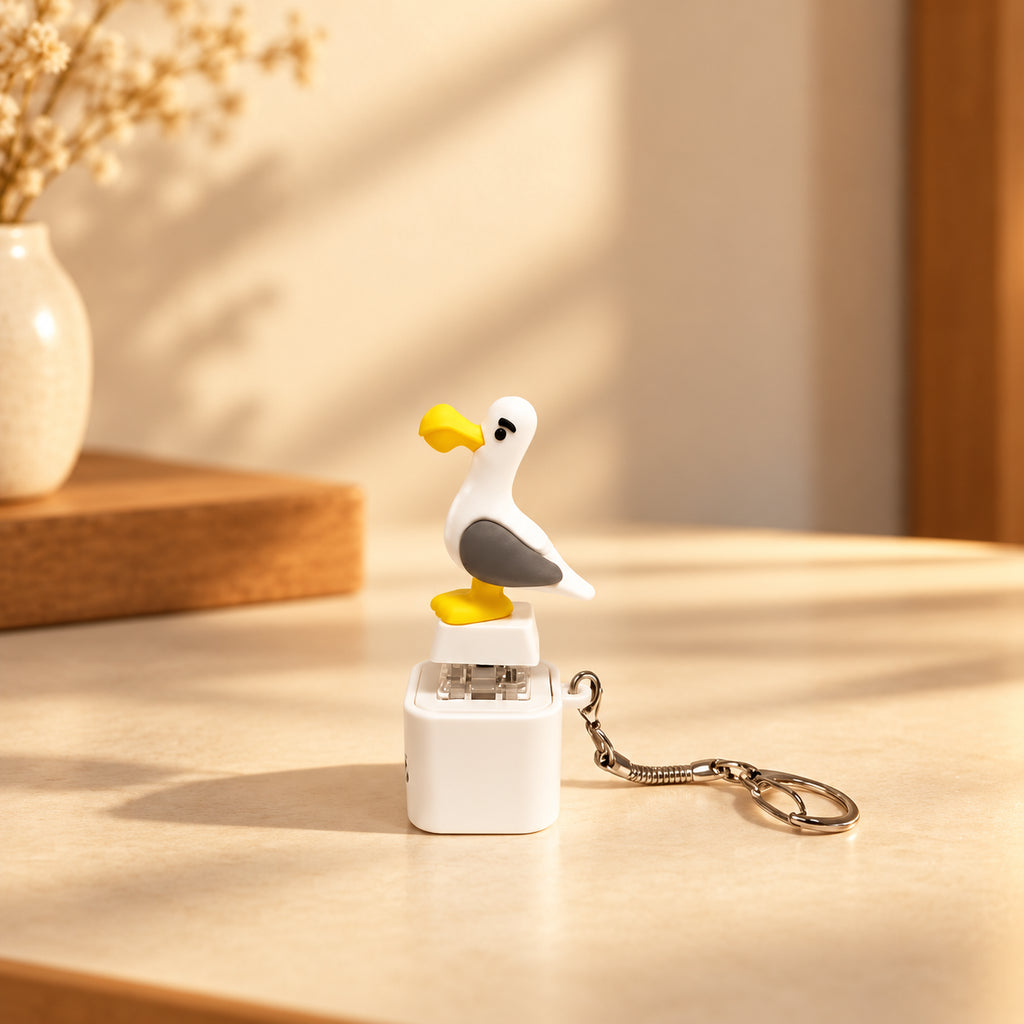 Solis Gull — seagull mine button keychain with its keyring chain