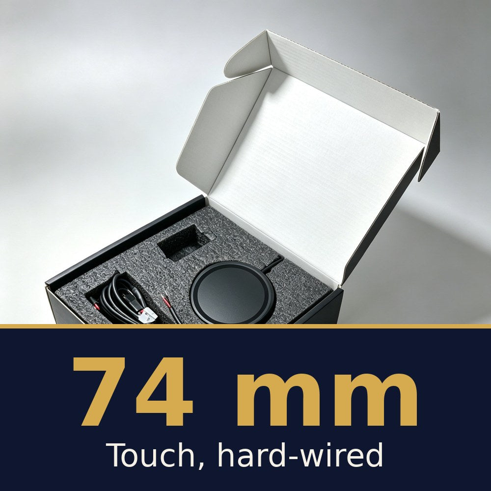 Solis Halo Digital Emblem — 74 mm · Touch, hard-wired