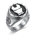 Solis Hero Rings — Iron Man: Iron Man ring — Iron Man helmet on a textured black face; arc reactor emblem engraved on each shoulder.