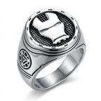 Solis Hero Rings — Iron Man: Iron Man ring — Iron Man helmet on a textured black face; arc reactor emblem engraved on each shoulder.