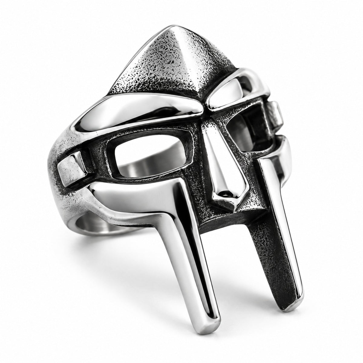 Solis Hero Rings — Doom: Doom ring — Doom's iron mask in polished and darkened stainless steel.