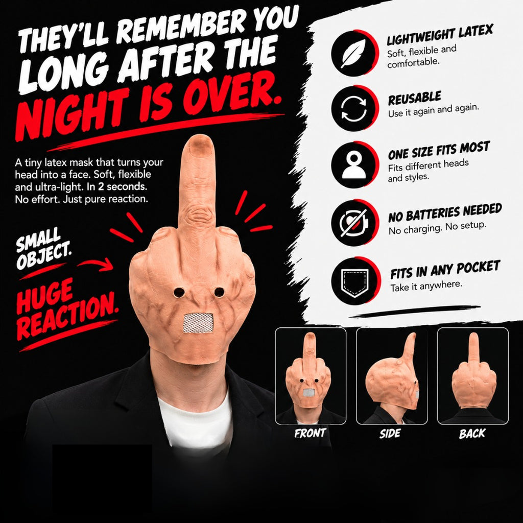 Solis Hollow — lightweight latex finger mask, front, side and back views