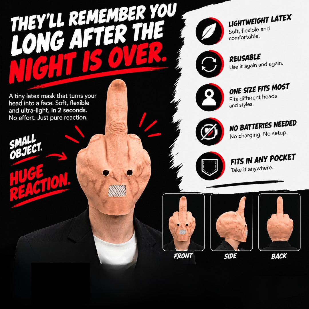 Solis Hollow — lightweight latex finger mask, front, side and back views