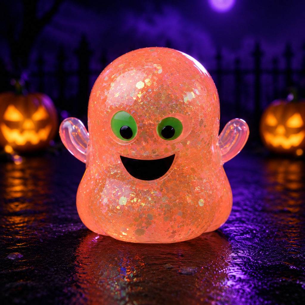 Solis Hollow — Ghost squishy toy in Orange glitter
