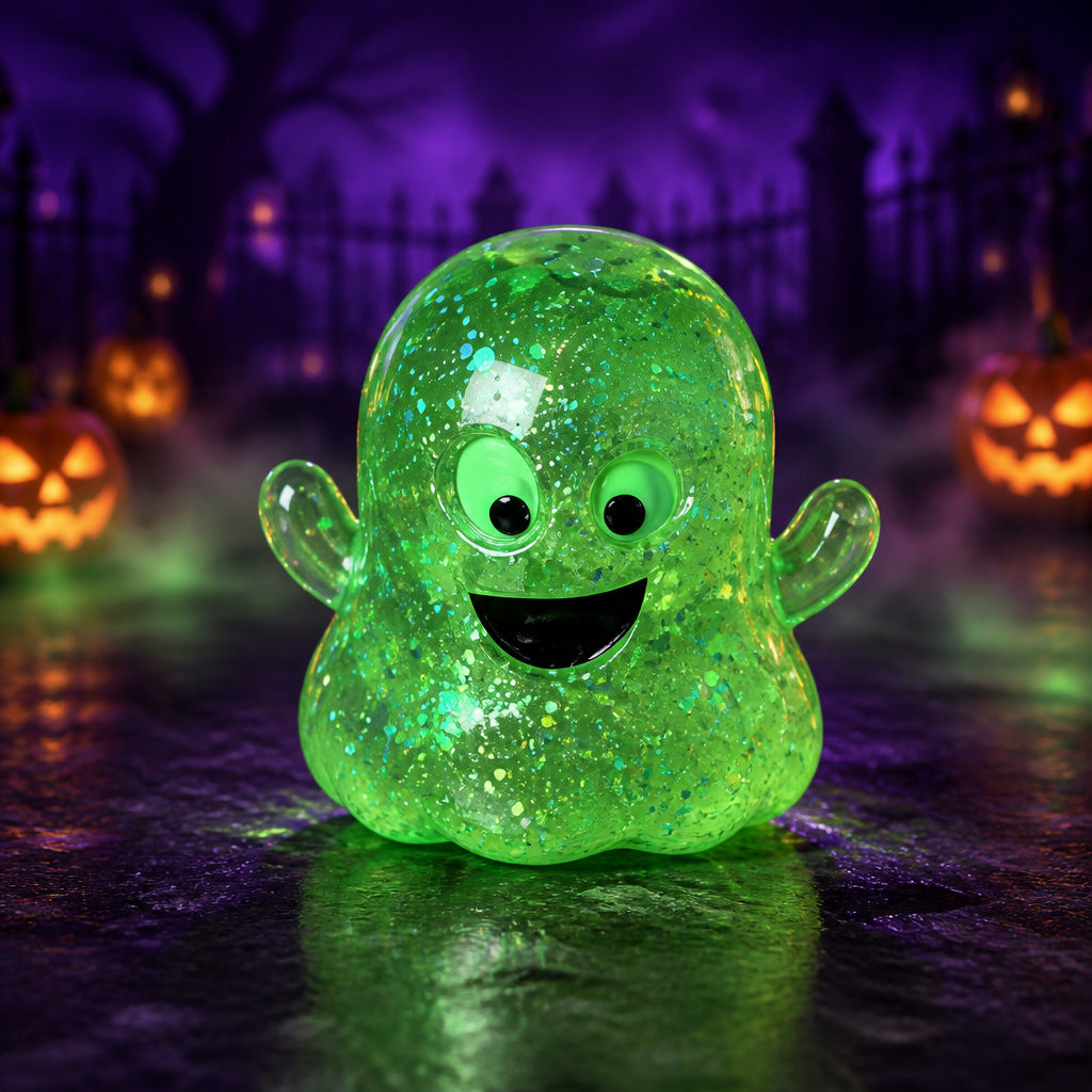 Solis Hollow — Ghost squishy toy in Green glitter
