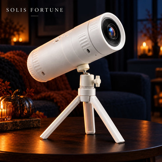 Solis Hollow Halloween Projector in white on its tripod