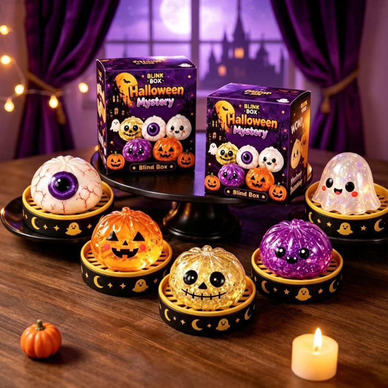 Solis Hollow — Halloween squishy buns lined up on a table by candlelight