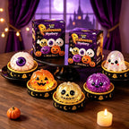 Solis Hollow — Halloween squishy buns lined up on a table by candlelight