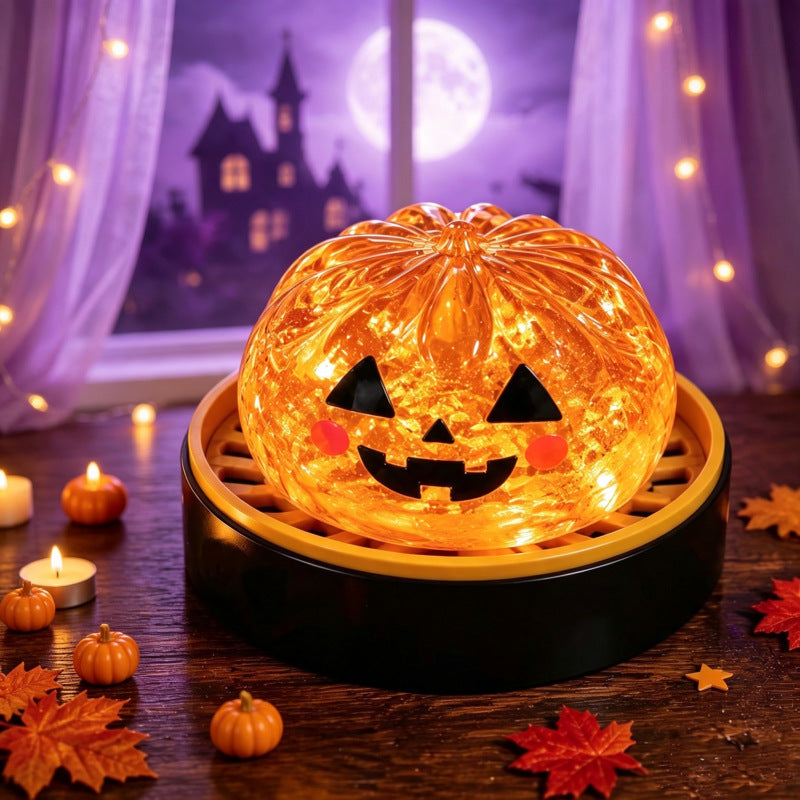 Solis Hollow — Jack-o'-Lantern squishy bun, 6.5 cm, in its mini steamer