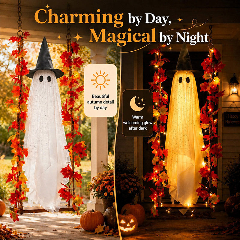 Solis Hollow Swinging Ghost by day in white and by night lit warm
