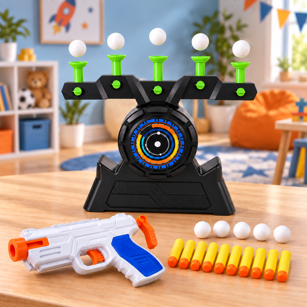Solis Hover — floating target shooting game in green with foam dart blaster and darts
