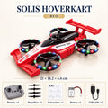 Red — flying RC car, 21 × 14.2 × 6.6 cm, with remote, spare propellers and battery