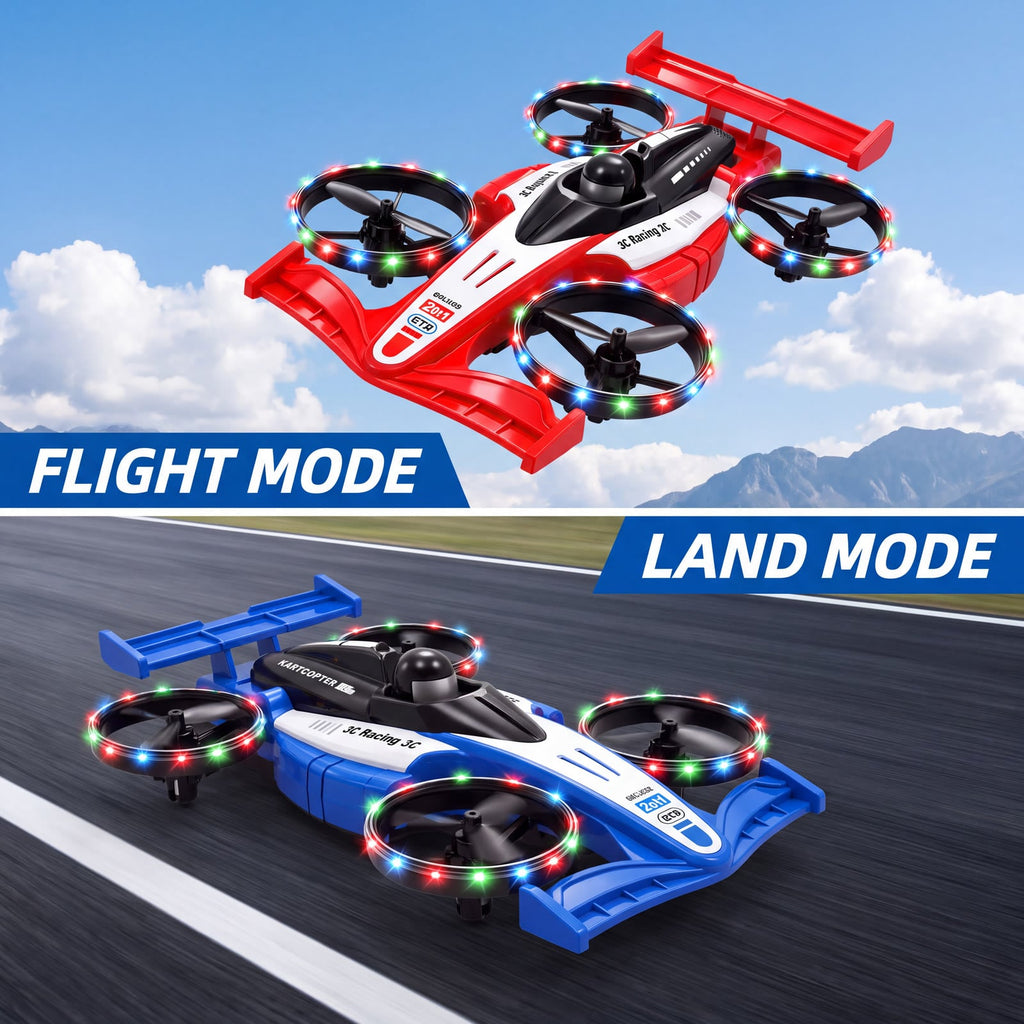 Flying RC car for kids — fly mode and drive mode of the 2-in-1 drone car
