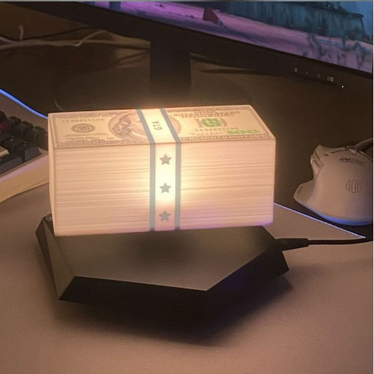 Solis Hoverstack — Hexagon Base, 3 White Light Tones: floating money lamp