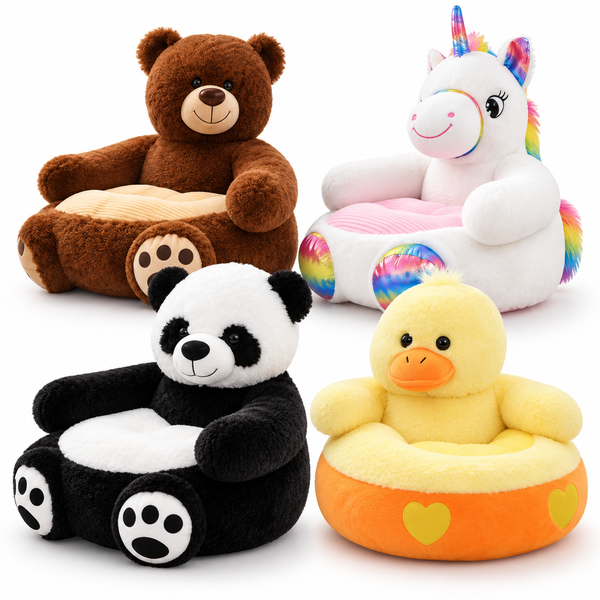 Solis Hug Seat — plush animal baby seats: bear, unicorn, panda and duck