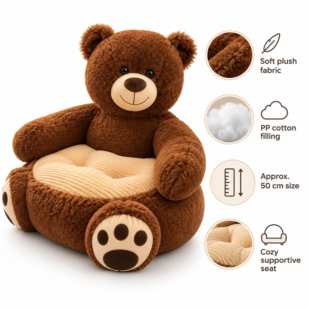 Hug Seat — Dark Brown Bear: plush dark brown bear baby seat with arms