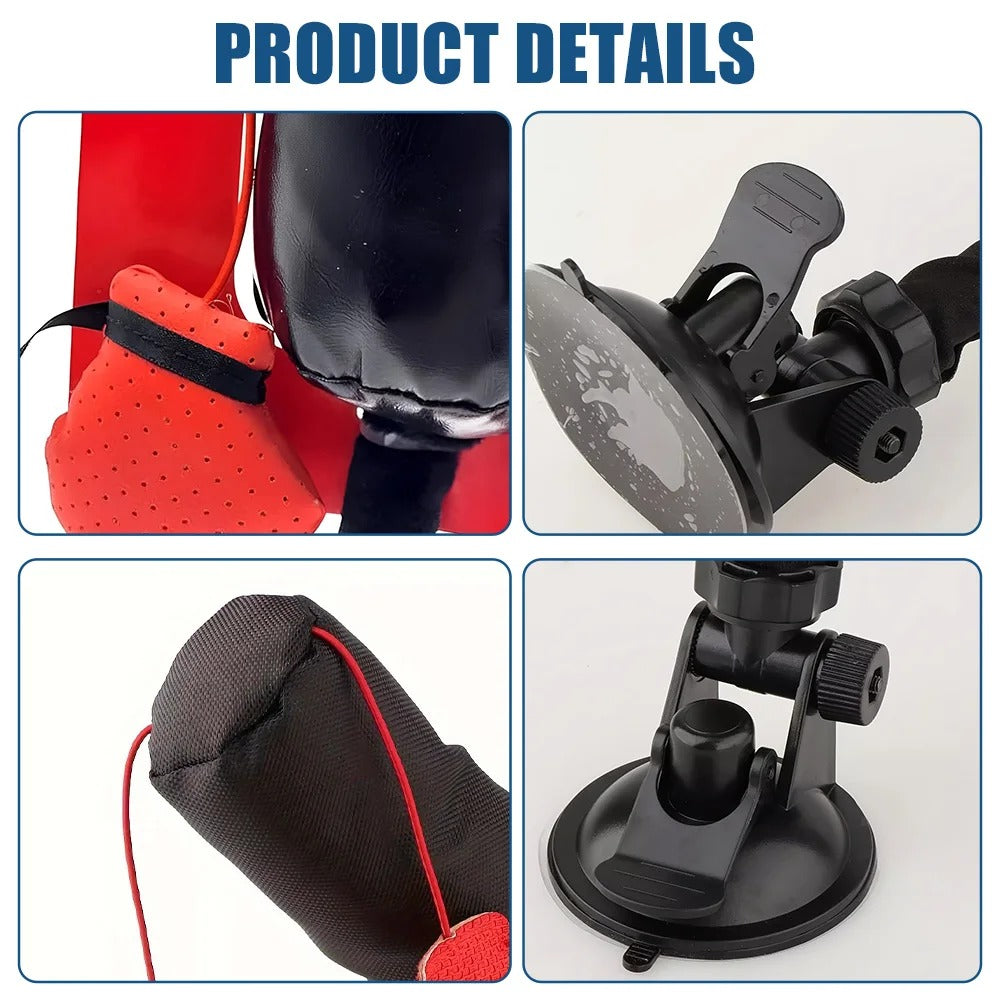 Solis Jab — close-ups of the punching bag, boxing gloves and suction cup base