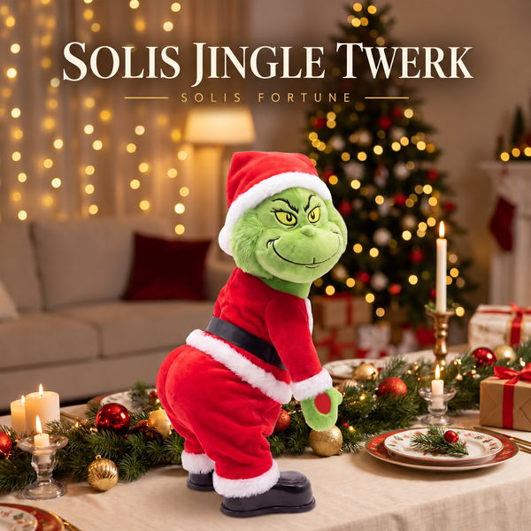 Solis Jingle Twerk — twerking Grinch in a Santa suit on a Christmas dinner table
