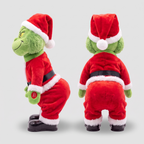 Twerking Grinch toy in a Santa suit — Grinch plush figure in a Santa suit and hat, front and back