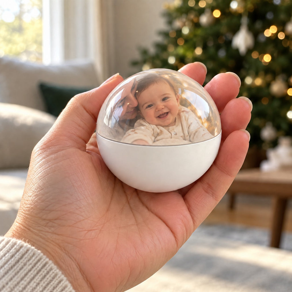 Solis Keepsake Orb — memory orb with a baby video in the palm of a hand