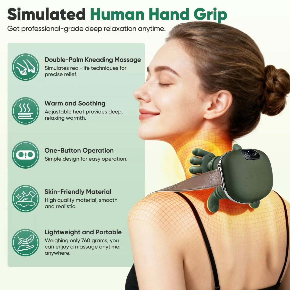 Solis Kneadwell — wireless neck massager with hand-shaped heads on the shoulders