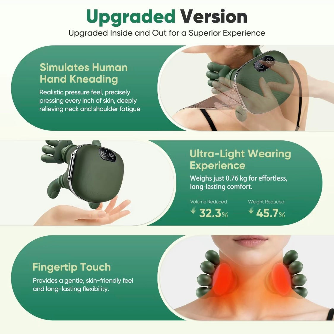 Solis Kneadwell — neck massager: simulated hand kneading, light wearing, fingertip touch