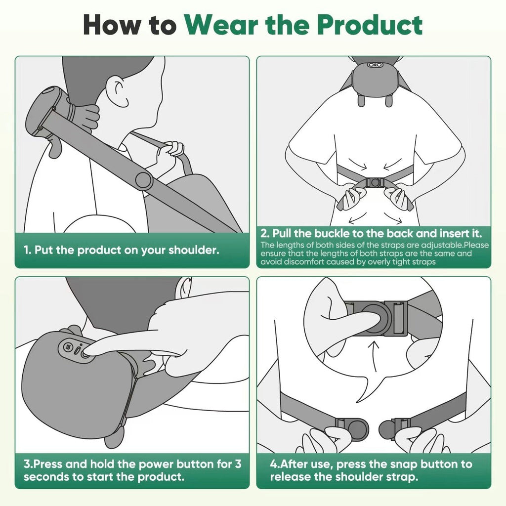 Solis Kneadwell — how to wear the neck massager: strap, buckle and power button