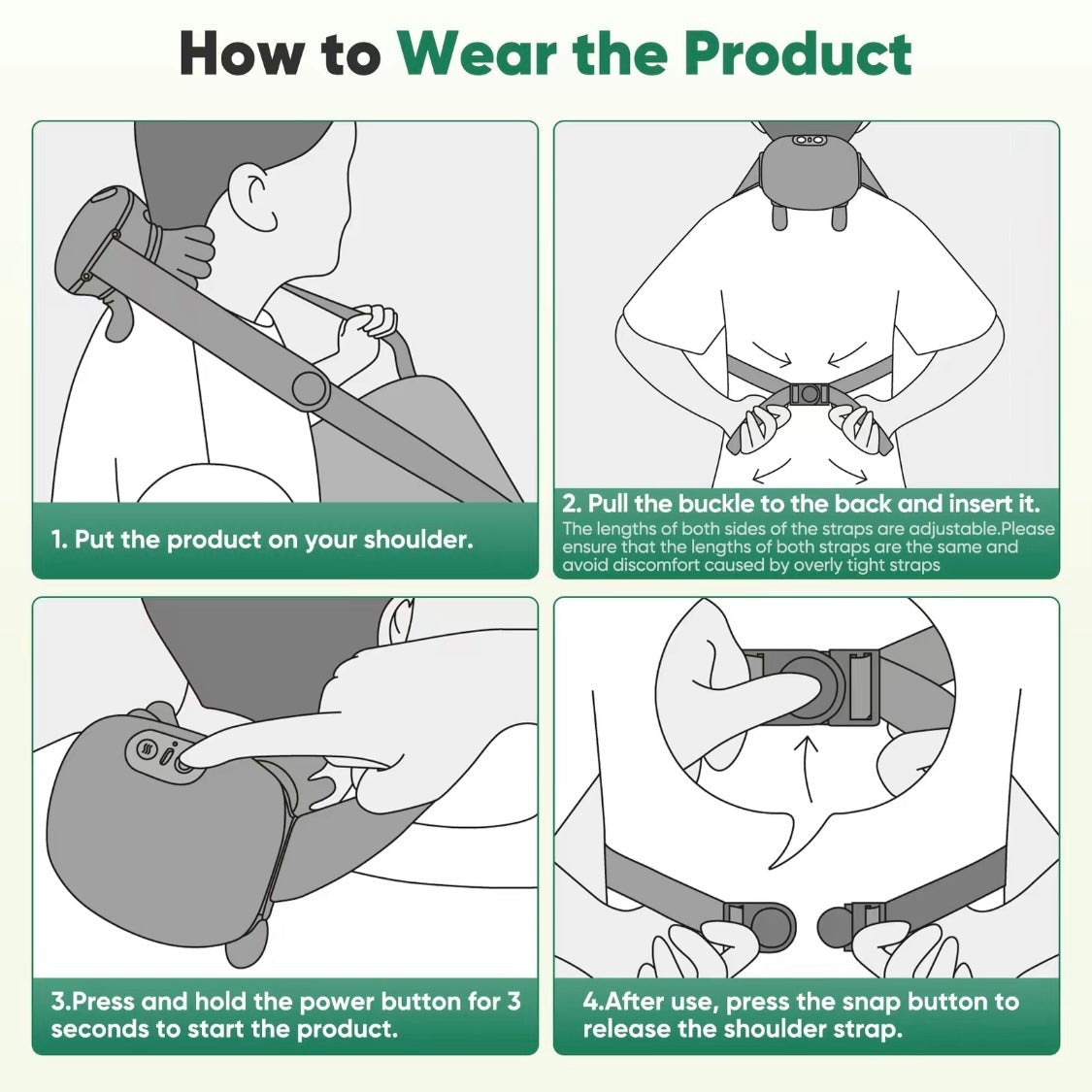 Solis Kneadwell — how to wear the neck massager: strap, buckle and power button