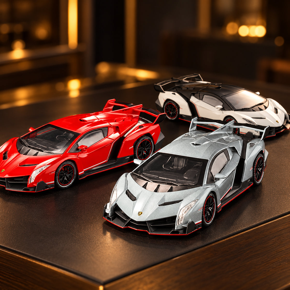 Solis Veneno — Lamborghini Veneno diecast model car in silver, red and white
