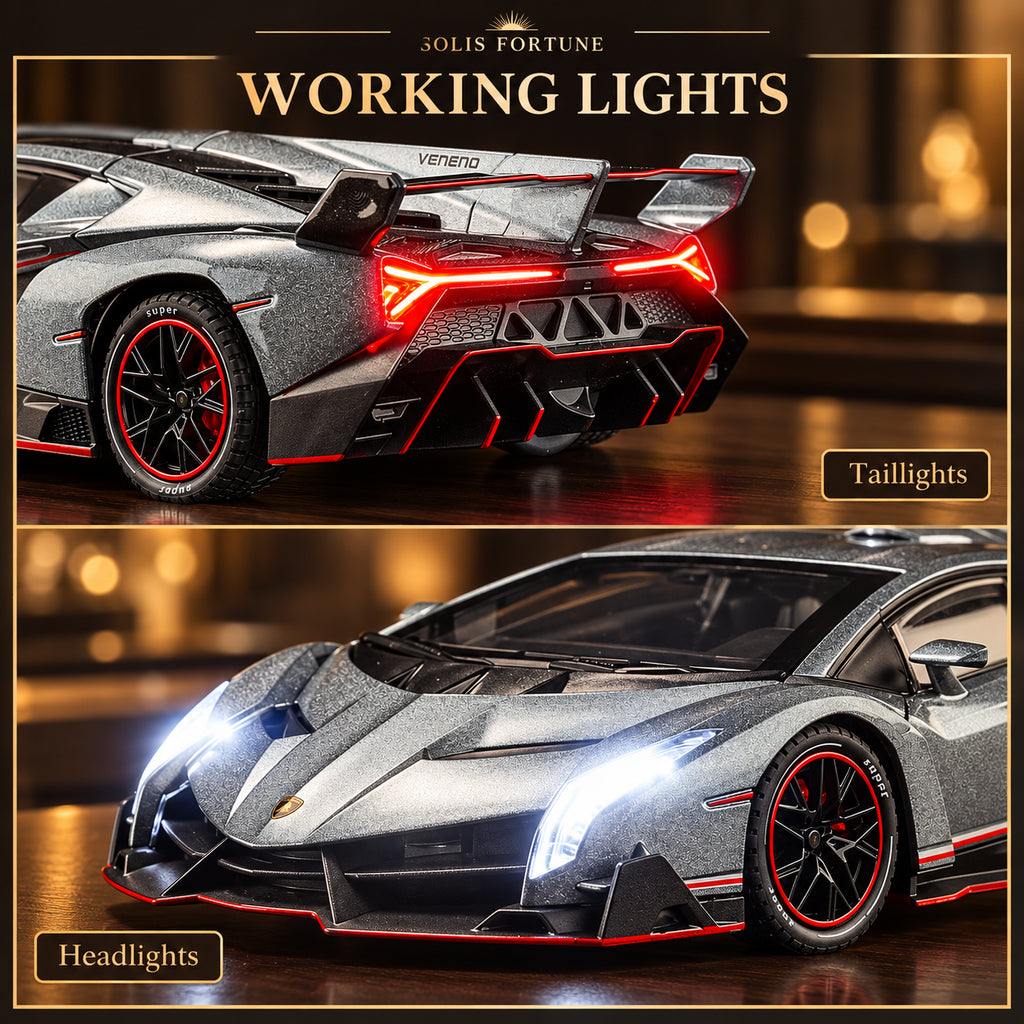Solis Veneno — working headlights and taillights on the 1:24 Lamborghini model car