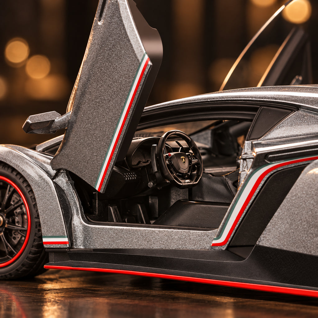Solis Veneno — detailed interior with steering wheel inside the Lamborghini model car