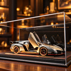 Solis Veneno — Lamborghini Veneno model car glowing on its display base at night