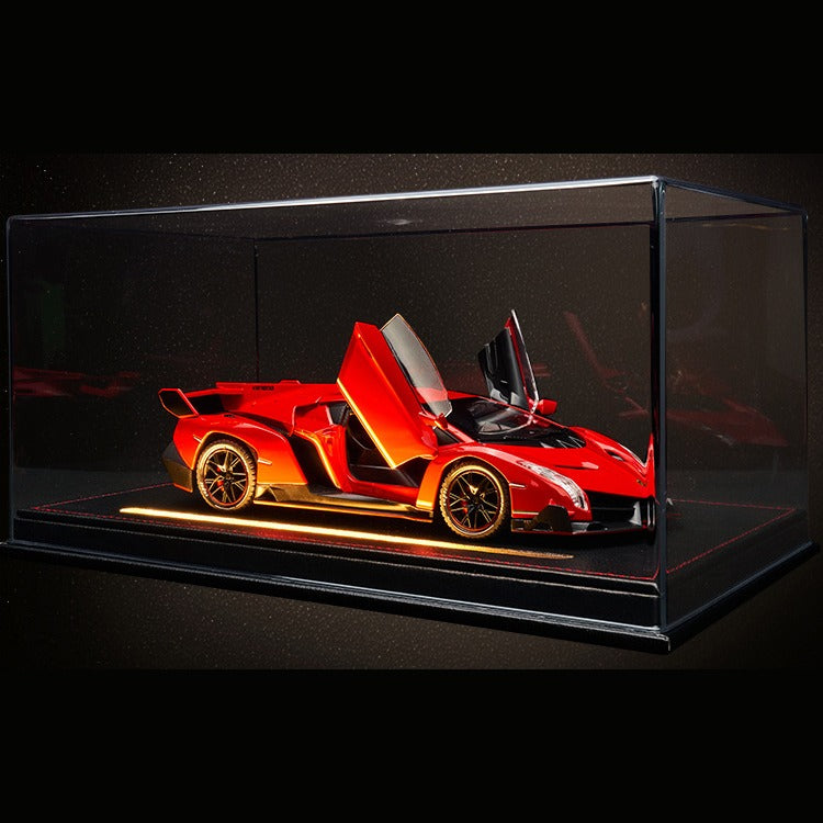 Solis Veneno — Red / Leather Light-Up Base + Case: Lamborghini Veneno 1:24 model car, red, leather light-up base + case