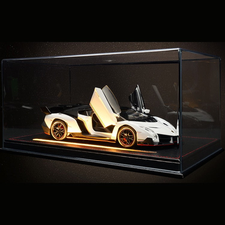 Solis Veneno — White / Leather Light-Up Base + Case: Lamborghini Veneno 1:24 model car, white, leather light-up base + case
