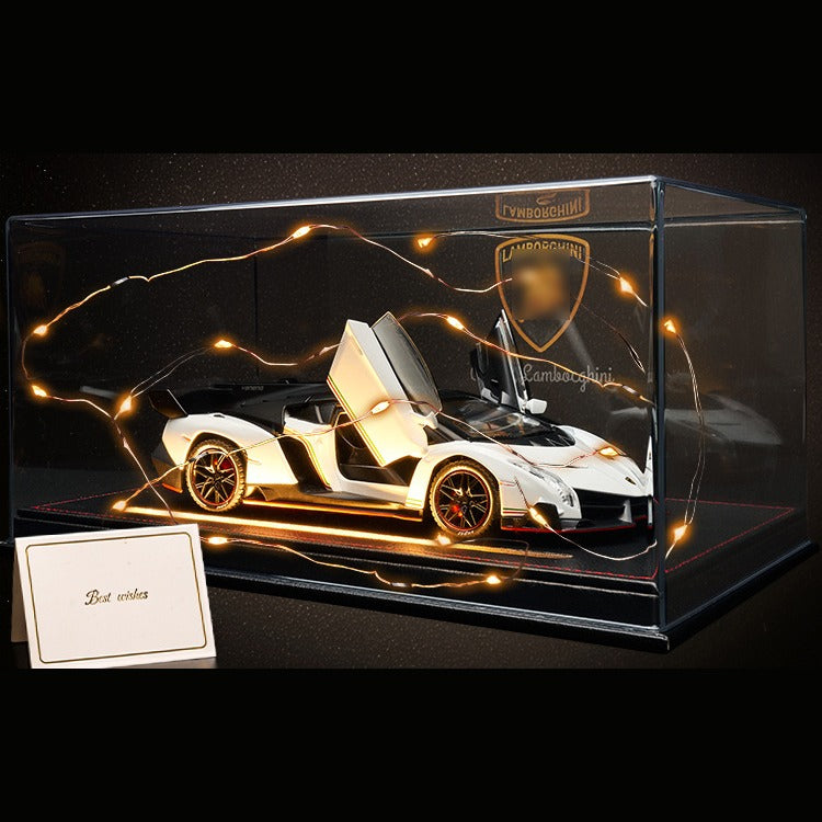 Solis Veneno — White / Gift Set: Leather Base, Case, Fairy Lights & Card: Lamborghini Veneno 1:24 model car, white, gift set: leather base, case, fairy lights & card