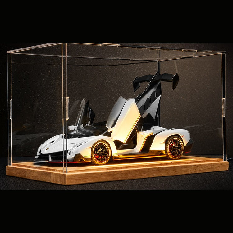 Solis Veneno — White / Wood Light-Up Base + Case: Lamborghini Veneno 1:24 model car, white, wood light-up base + case