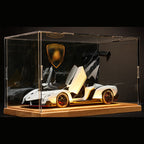 Solis Veneno — White / Wood Light-Up Base + Case + Backdrop + Base Battery Box: Lamborghini Veneno 1:24 model car, white, wood light-up base + case + backdrop + base battery box