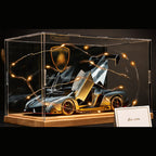 Solis Veneno — Silver / Gift Set: Wood Base, Case, Fairy Lights & Card: Lamborghini Veneno 1:24 model car, silver, gift set: wood base, case, fairy lights & card
