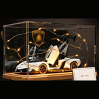 Solis Veneno — White / Gift Set: Wood Base, Case, Fairy Lights & Card: Lamborghini Veneno 1:24 model car, white, gift set: wood base, case, fairy lights & card