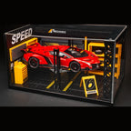 Solis Veneno — Red / Garage Diorama with Lights + Case: Lamborghini Veneno 1:24 model car, red, garage diorama with lights + case