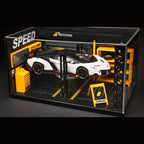 Solis Veneno — White / Garage Diorama with Lights + Case: Lamborghini Veneno 1:24 model car, white, garage diorama with lights + case