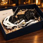 Solis Veneno — White / Gift Box with Gift Bag, Card & Fairy Lights: Lamborghini Veneno 1:24 model car, white, gift box with gift bag, card & fairy lights