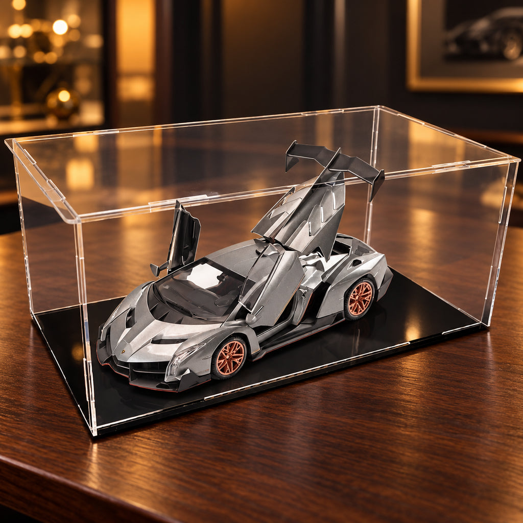 Solis Veneno — Silver / Clear Display Case: Lamborghini Veneno 1:24 model car, silver, clear display case