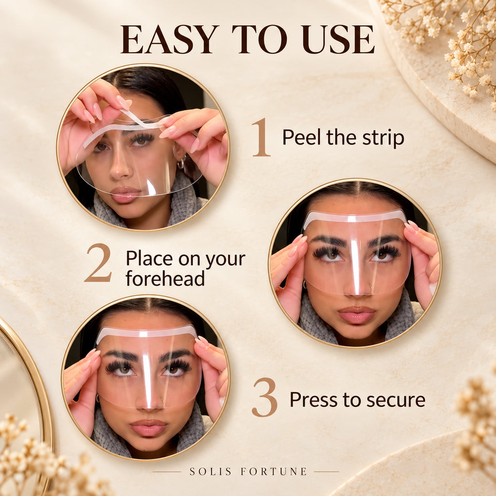 Solis Lash Guard — how to use: peel the strip, place on your forehead, press to secure